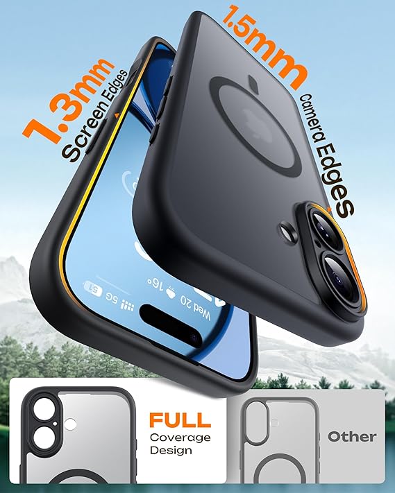 Coque TOCOL pour iPhone 17 – Compatible MagSafe, Protection Caméra 360°, Anneau Magnétique Intégré, Antichoc, Finition Mat Translucide – Noir